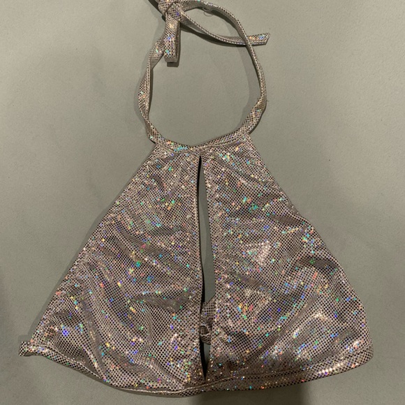 Holographic Silver/White Rave Keyhole Top - Picture 2 of 3